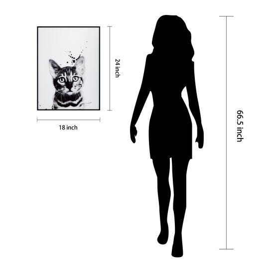 Empire Art Direct 24" x 18" Black & White Bengal Cat Pet Reverse Printed Wall Art with Black Frame
